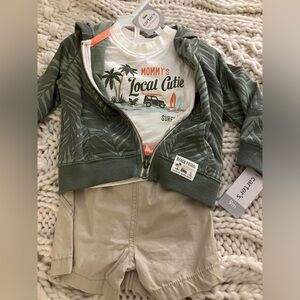 Carter's Green Palm Jacket and Tan Shorts Set